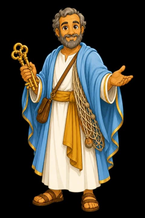 Illustration of the apostle Peter for the Shalom Bible app: a sturdy bearded fisherman, distinguished by silhouette rather than by any change of style.